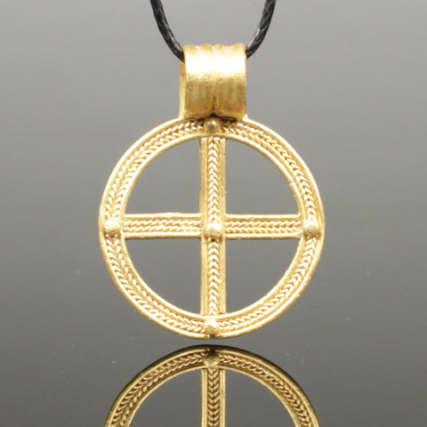SUPERB ANCIENT ROMAN/CELTIC GOLD SUN CROSS , WHEEL PENDANT - 1st/2nd Century AD