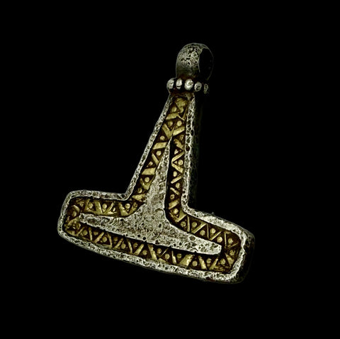 SUPERB ANCIENT VIKING SILVER & GOLD MJOLNIR THORS HAMMER PENDANT - 9th/10thC