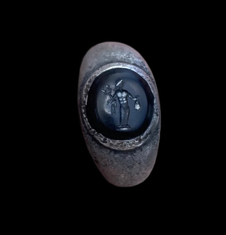 ANCIENT ROMAN SILVER INTAGLIO RING MERCURY - 2nd Century AD (R2032)