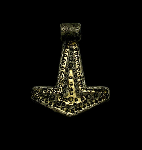 SUPERB ANCIENT VIKING SILVER & GOLD MJOLNIR THORS HAMMER PENDANT - 9th/10thC