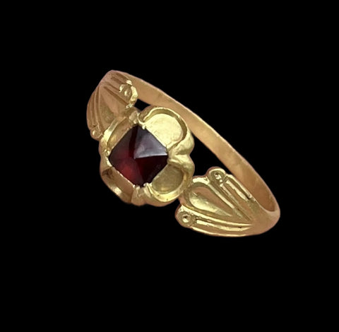 BEAUTIFUL MEDIEVAL GOLD & GARNET QUATREFOIL RING - CIRCA 14th-15thC AD (9932)