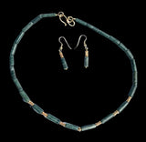 BEAUTIFUL ANCIENT EGYPTIAN MALACHITE BEAD NECKLACE & EARRINGS - CIRCA 2000BC