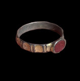 GORGEOUS MEDIEVAL SILVER GILT RING WITH GARNET - CIRCA 14TH CENTURY AD