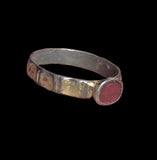 GORGEOUS MEDIEVAL SILVER GILT RING WITH GARNET - CIRCA 14TH CENTURY AD
