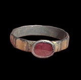 GORGEOUS MEDIEVAL SILVER GILT RING WITH GARNET - CIRCA 14TH CENTURY AD