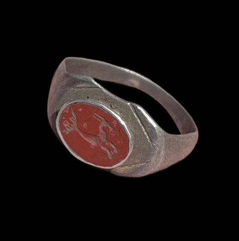 ANCIENT ROMAN SILVER INTAGLIO RING HIPPOCAMPUS - 2nd Century AD (R298)