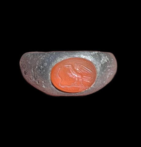 SUPERB HEAVY ANCIENT ROMAN SILVER INTAGLIO RING EAGLE - 2nd Century AD