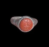 SUPERB HEAVY ANCIENT ROMAN SILVER INTAGLIO RING HERACLES - 2nd Century AD
