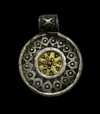 SUPERB ANCIENT VIKING SILVER & GOLD SUN PENDANT - 9th/10th Century