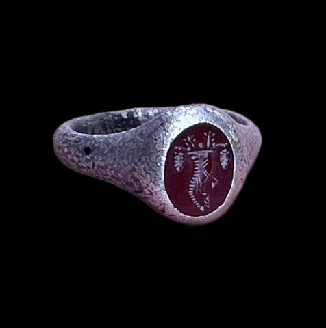 SUPERB HEAVY ANCIENT ROMAN SILVER INTAGLIO RING CORNUCOPIA - 2nd Century AD