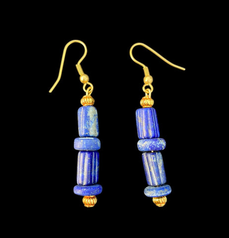 BEAUTIFUL ANCIENT SUMERIAN LAPIS BEAD EARRINGS - CIRCA 1000BC (E3)