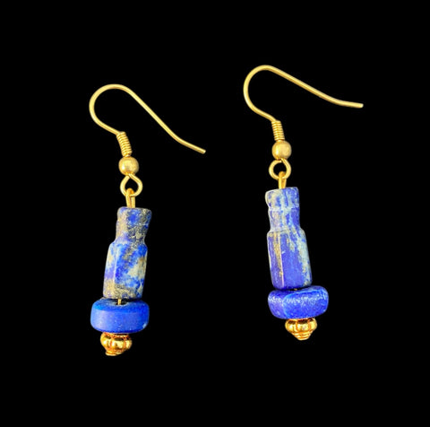 BEAUTIFUL ANCIENT SUMERIAN LAPIS BEAD EARRINGS - CIRCA 1000BC (E4)