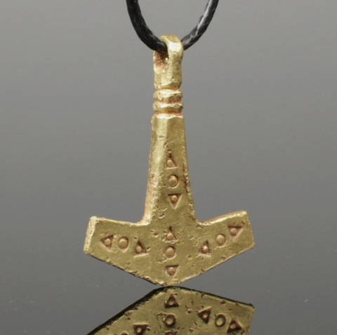 STUNNING ANCIENT VIKING GOLD MJOLNIR THORS HAMMER PENDANT - DATING 10TH C