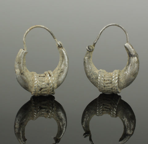 ANCIENT BYZANTINE SILVER EARRINGS - CIRCA - 12TH CENTURY AD (358)