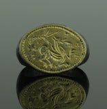 BEAUTIFUL ANCIENT MEDIEVAL SILVER GILT RING "MYTHICAL BEAST" - CIRCA 15TH C AD