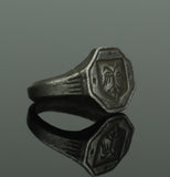 BEAUTIFUL ANCIENT MEDIEVAL SILVER RING WITH DOUBLE HEADED EAGLE - CIRCA 15TH C
