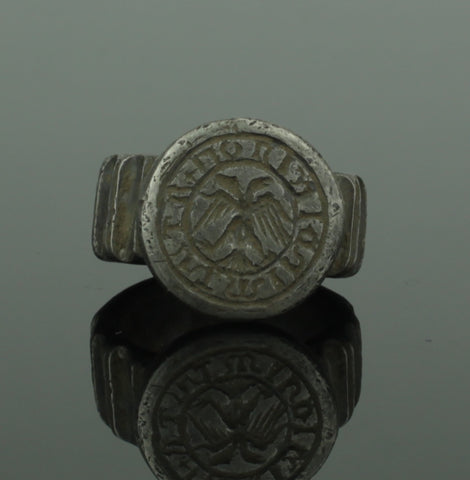 HUGE ANCIENT MEDIEVAL SILVER RING WITH EAGLE - CIRCA 15TH C AD