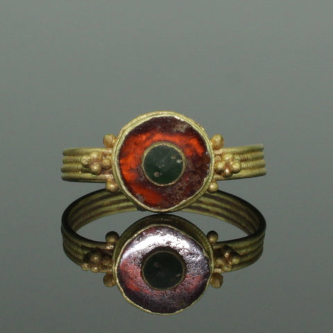 STUNNING ANCIENT ROMAN GOLD GARNET & EMERALD RING - 1st/2nd Century AD (3190)