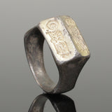 ANCIENT MEDIEVAL ICONOGRAPHIC SILVER GILT RING WITH SAINTS - CIRCA 15TH C AD